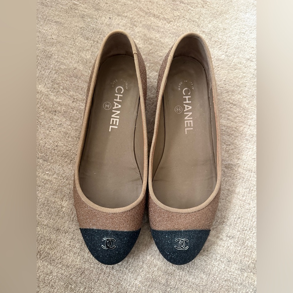 Brown/ black glittery chanel ballerina flats